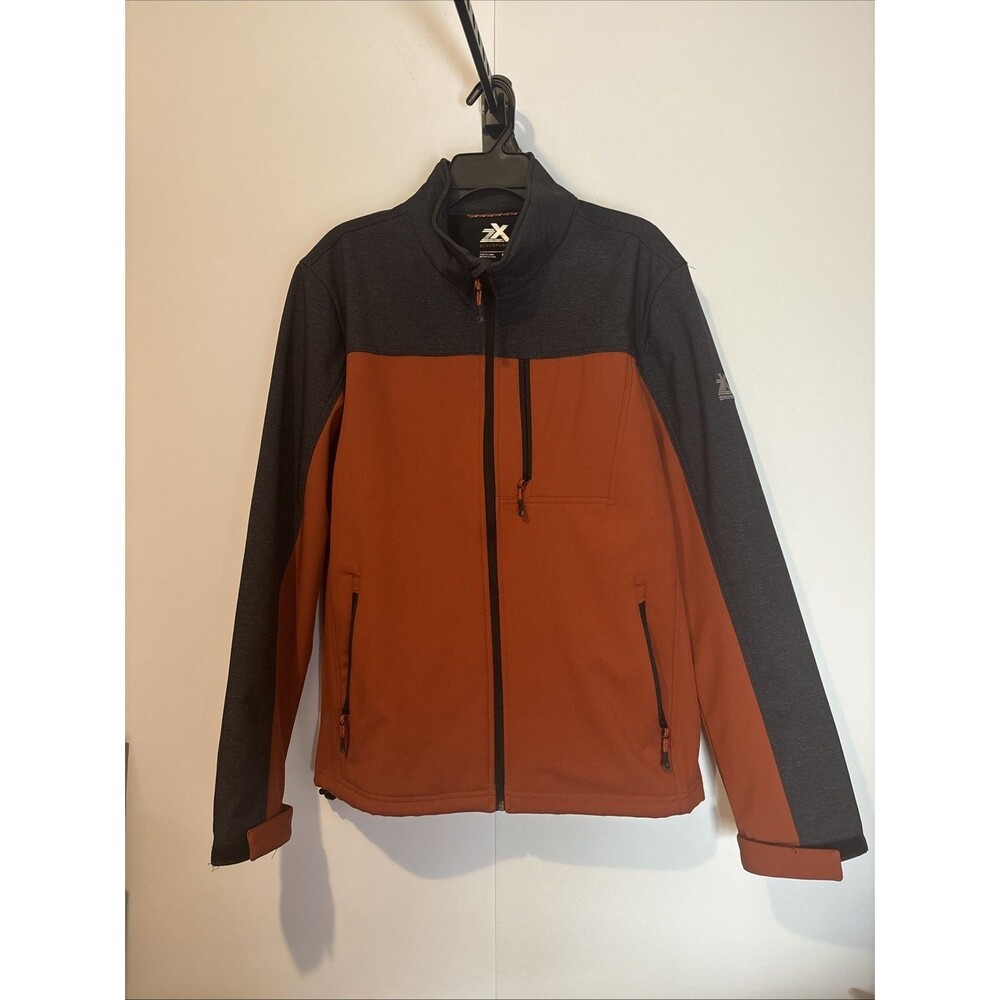 ZX ZeroXPosur Full Zip Jacket Men Large Rust 2-Tone Lined Softshell Pockets Used